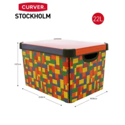 Curver Stockholm Bright Blocks Plastic Deco Storage Box Multi Colour 22L -Home Storage 12807671 1294833169877121