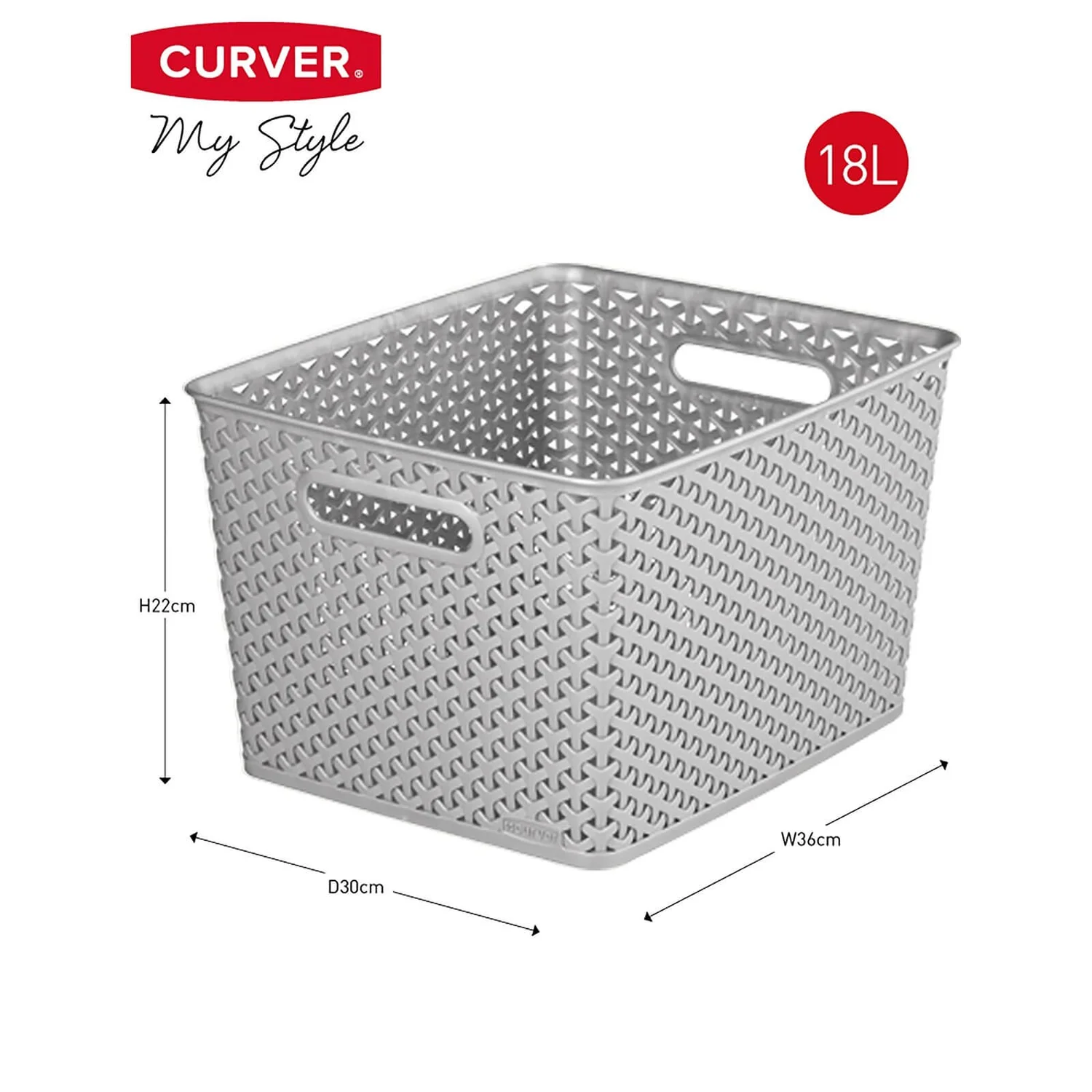 Curver My Style Large Rectangular Plastic Storage Basket - Grey - 18L Curver My Style Large Rectangular Plastic Storage Basket - Grey - 18L -Home Storage 12814518 3954832988840936
