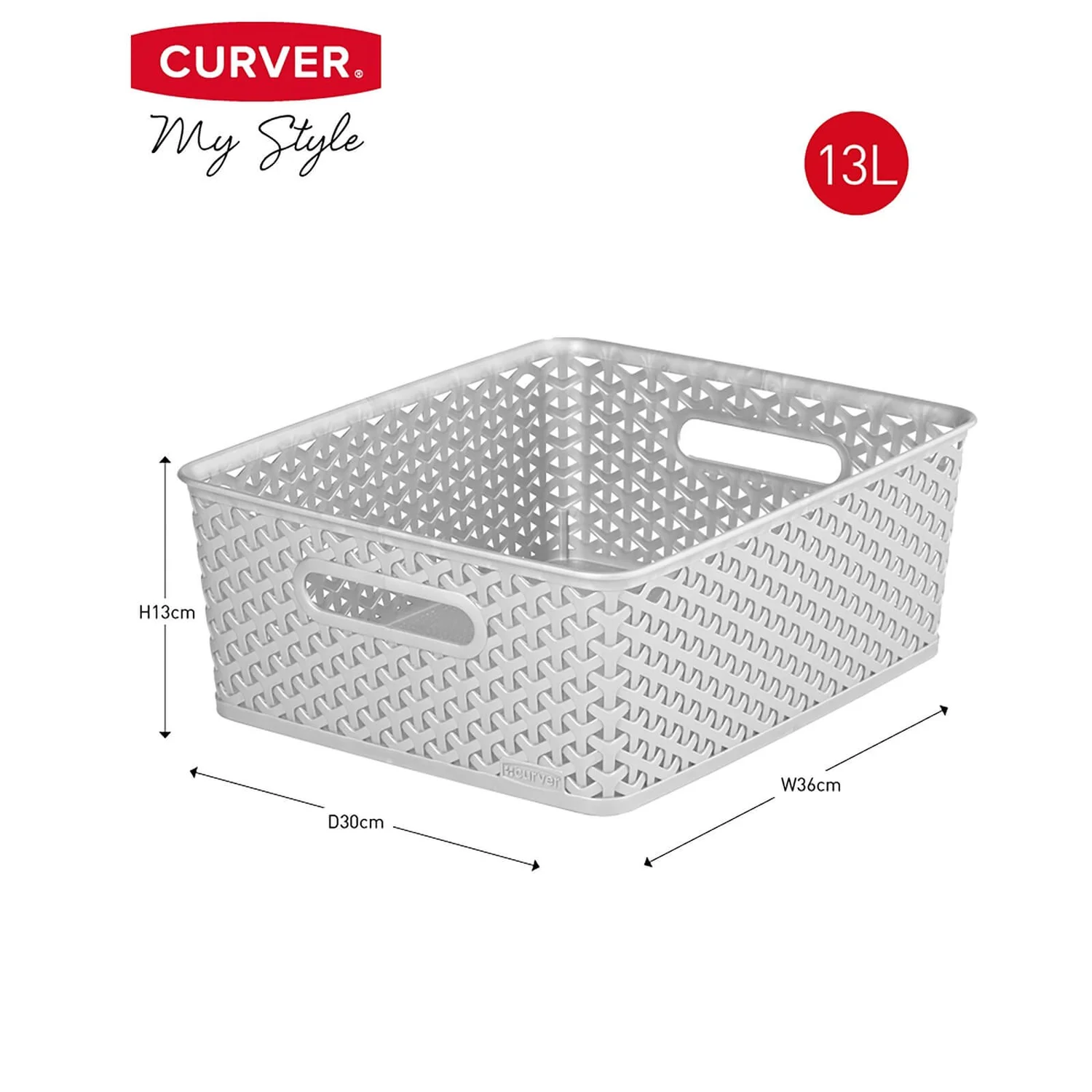 Curver My Style Medium Rectangular Plastic Storage Basket - Grey - 13L Curver My Style Medium Rectangular Plastic Storage Basket - Grey - 13L -Home Storage 12814522 6714832986506882