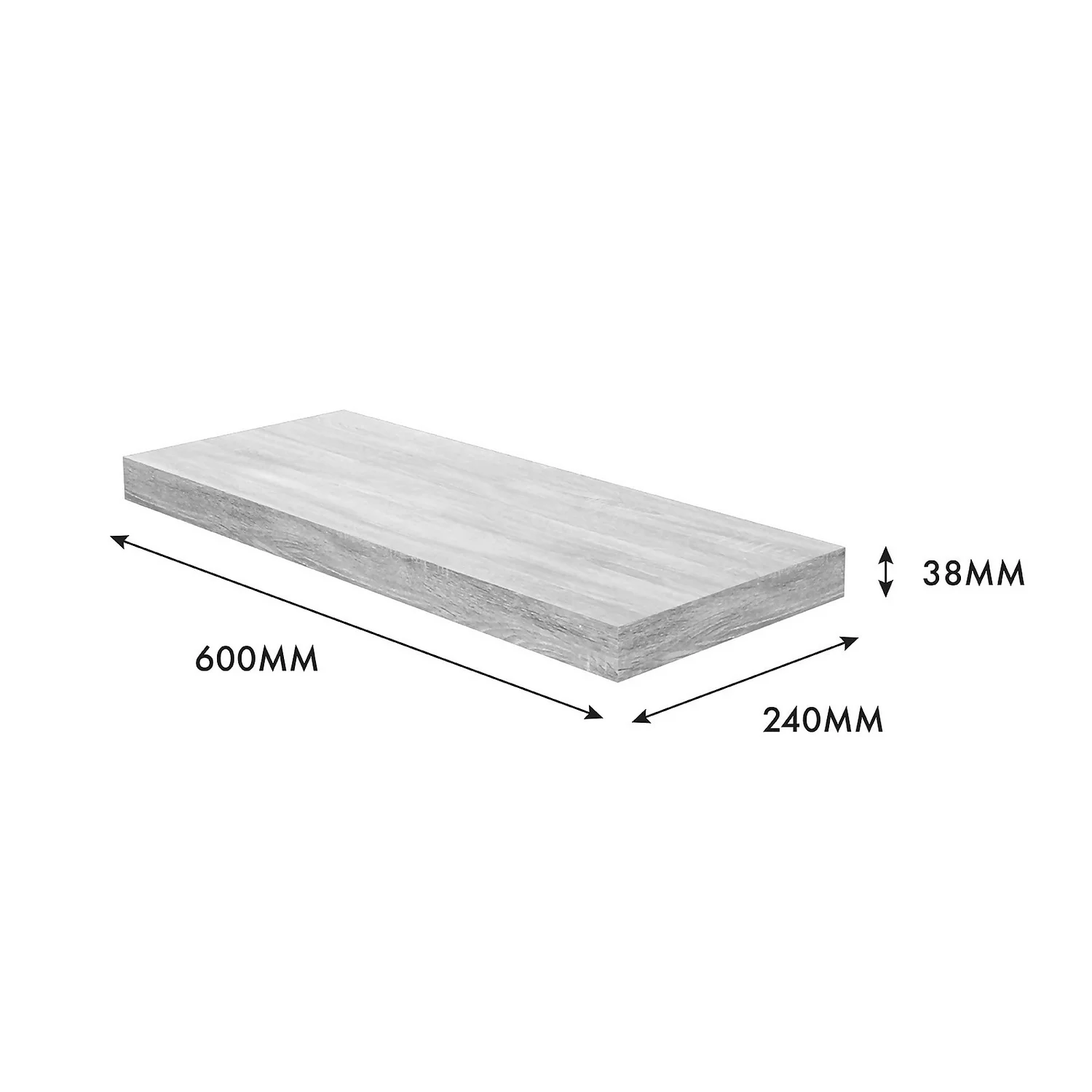 Floating Shelf - Grey Oak - 600 x 240 x 38mm Floating Shelf - Grey Oak - 600 X 240 X 38mm -Home Storage 12822025 1544976219240217