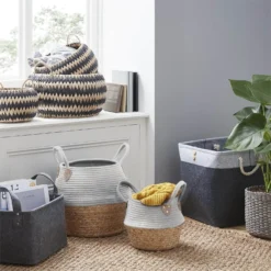 Round Paper Rope Basket - Grey -Home Storage 12829229 1174832982597594