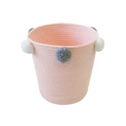 Round Cotton Rope Blush Pom Pom Basket -Home Storage 12886596 1264857031486509