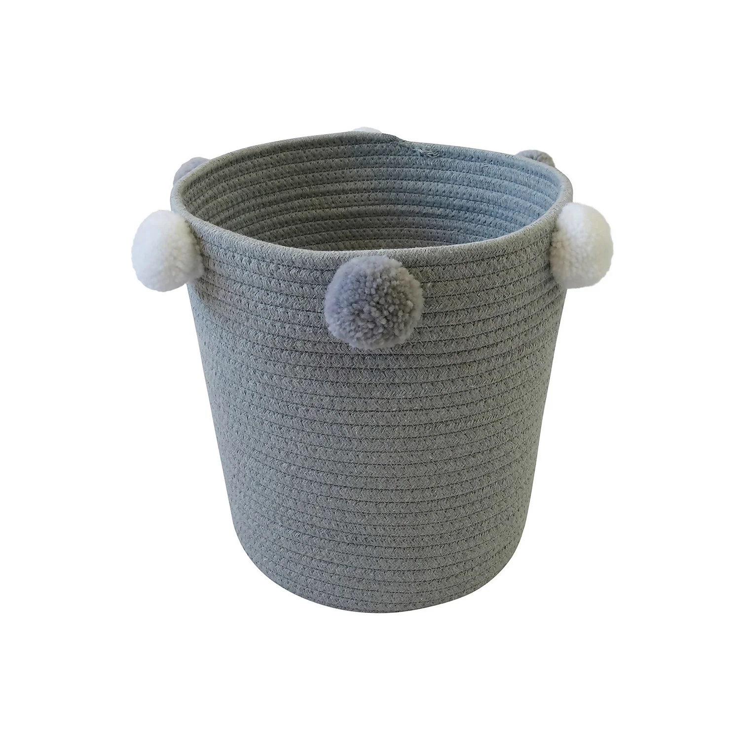 Round Cotton Rope Grey Pom Pom Basket Round Cotton Rope Grey Pom Pom Basket -Home Storage 12886597 1994857031577322