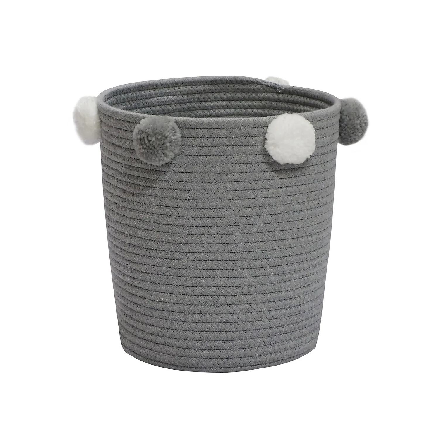 Round Cotton Rope Grey Pom Pom Basket Round Cotton Rope Grey Pom Pom Basket -Home Storage 12886597 2874857031538298