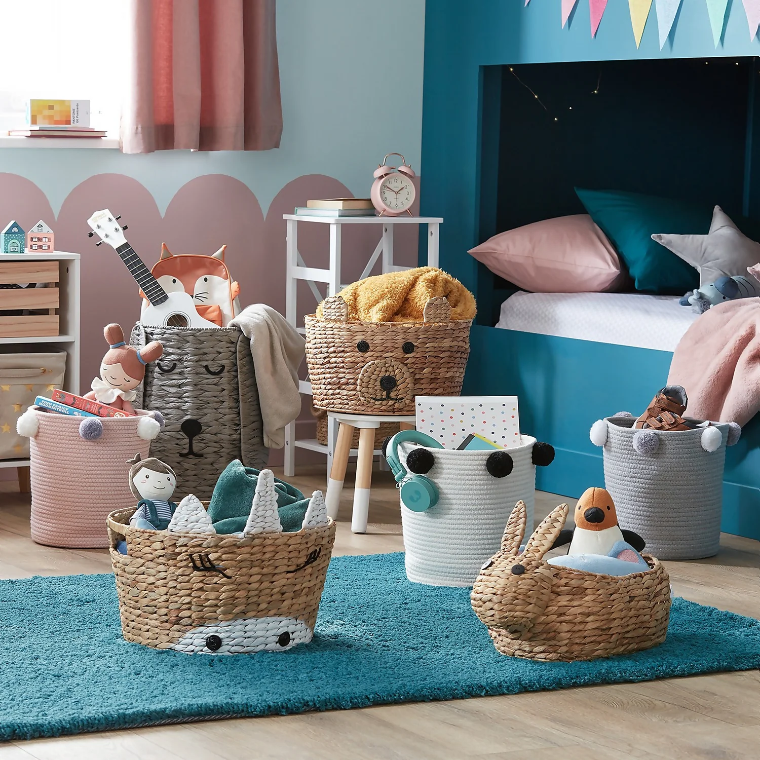 Round Cotton Rope Grey Pom Pom Basket Round Cotton Rope Grey Pom Pom Basket -Home Storage 12886597 9044940538561180