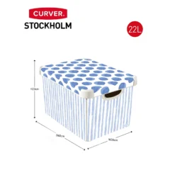 Curver Stockholm Coastal Deco Storage Box - Blue & White - 22L -Home Storage 13169627 2014898511737109